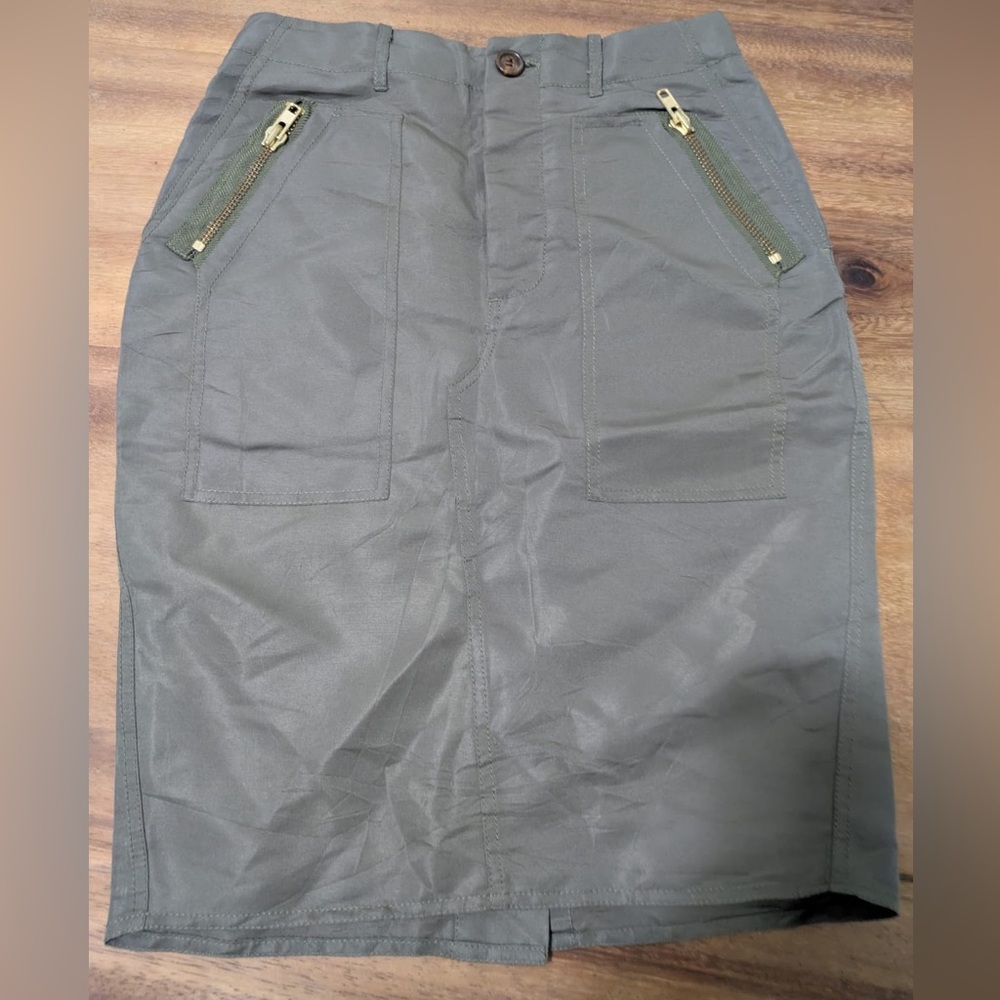 Pink Tartan Khaki Pencil Skirt with Gold Zippers